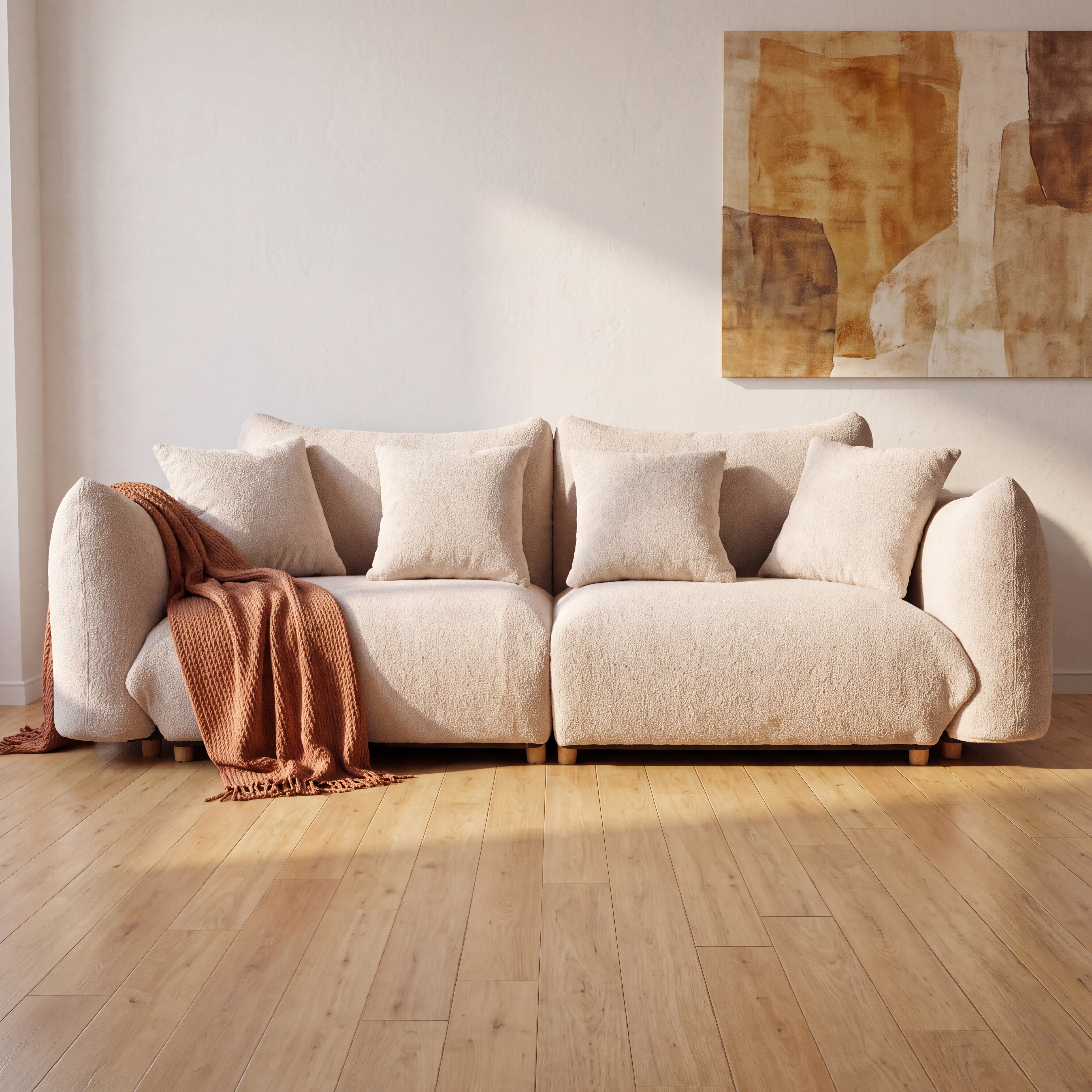 The Marlow Bouclé Loveseat | Cream Teddy Fleece 2-Seater Sofa | Mid-Century Modern Couches for Living Room