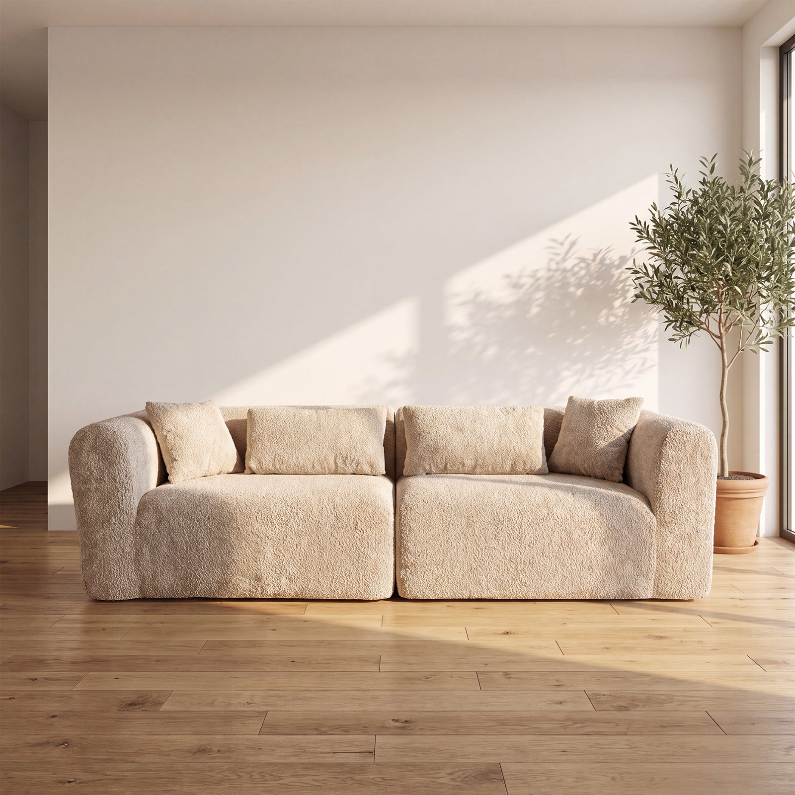Compressed Loveseat | Plush Teddy Fleece Armchair Sofa | Minimalist Cream 2-Seater for Living Room