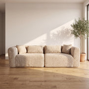 Compressed Loveseat | Plush Teddy Fleece Armchair Sofa | Minimalist Cream 2-Seater for Living Room