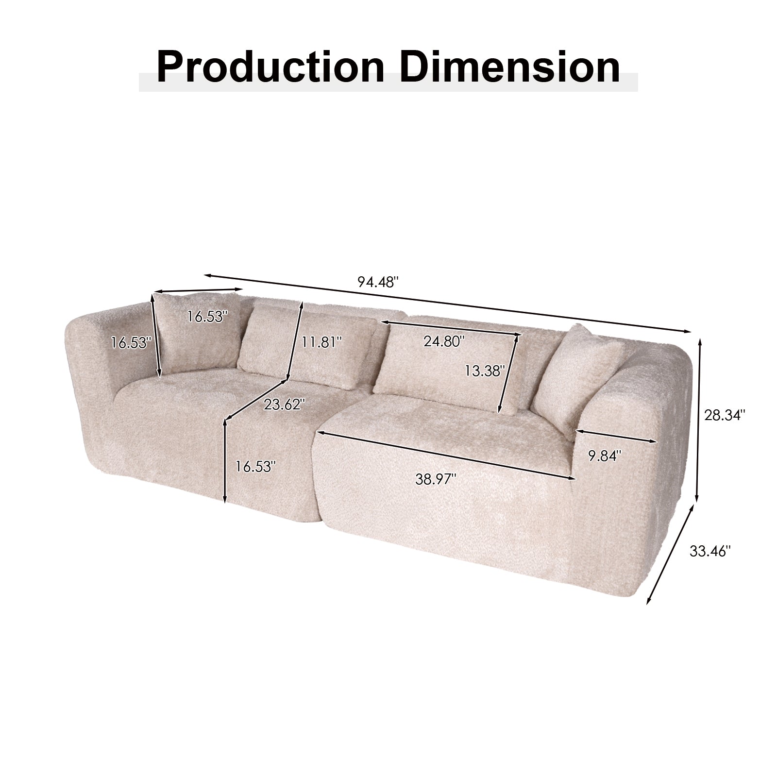 Compressed Loveseat | Plush Teddy Fleece Armchair Sofa | Minimalist Cream 2-Seater for Living Room