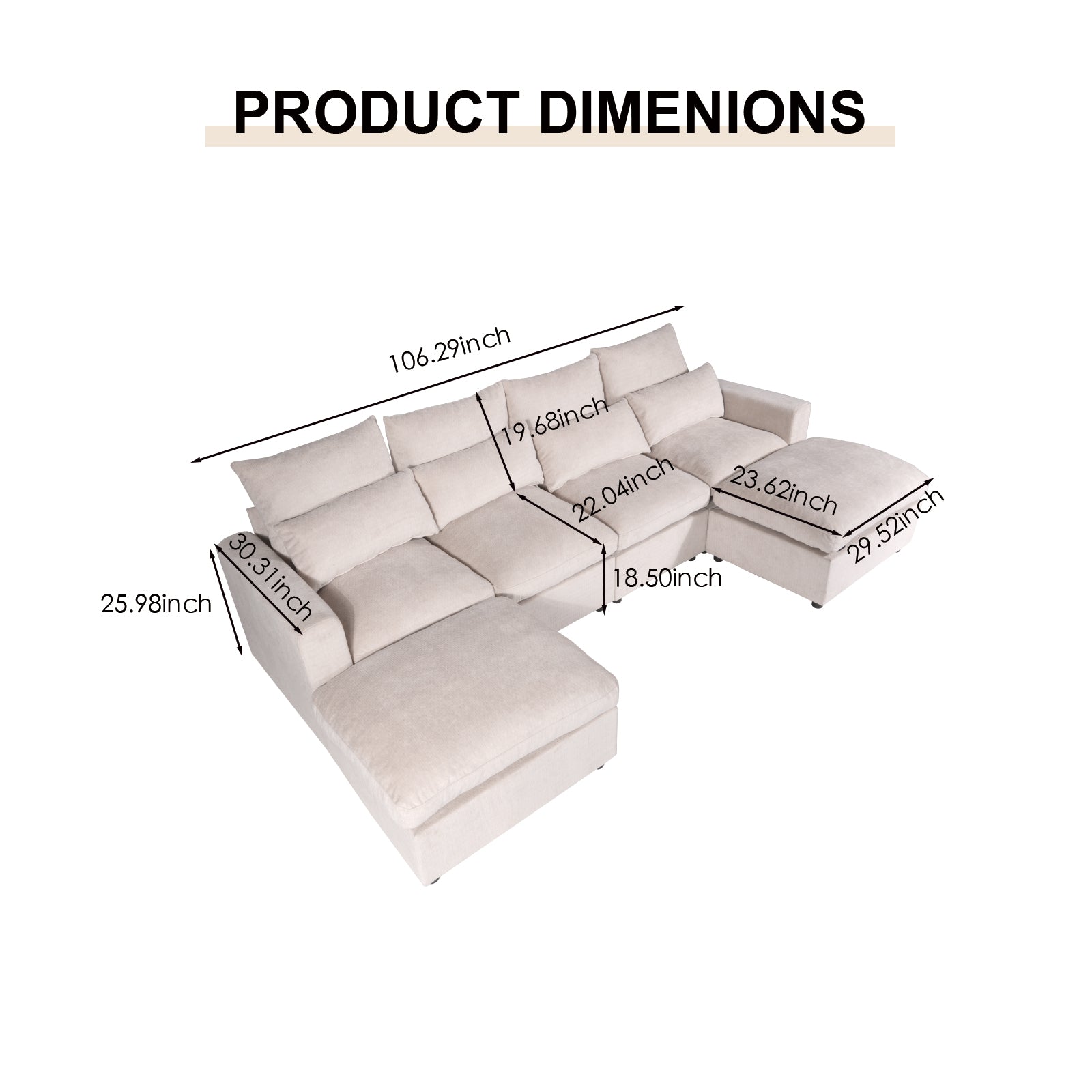 The Arden Reversible Modular Sectional Sofa | Cloud-Like Cream Bouclé Upholstery with Dual Chaise