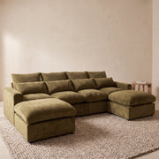 Modular Sectional Sofa Upholstered in Olive Green Corduroy