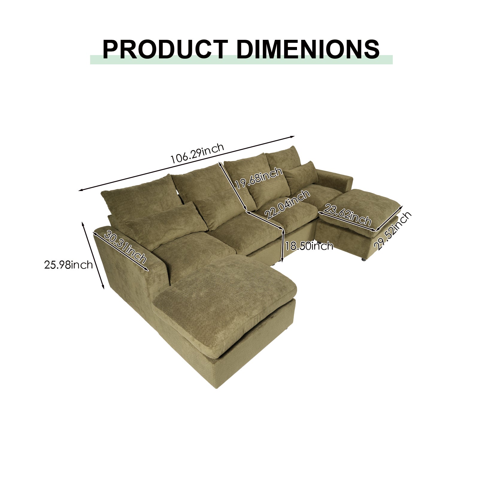 Modular Sectional Sofa Upholstered in Olive Green Corduroy