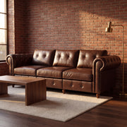 Vintage Chesterfield 3‑Seater Faux Leather Sofa, Rolled Arm Tufted Couch for Living Room