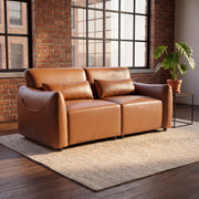 68.5" Wide 2-Seater Faux Leather Sofa, Modern Accent Loveseat with Rounded Arms & Throw Pillows for Living Room