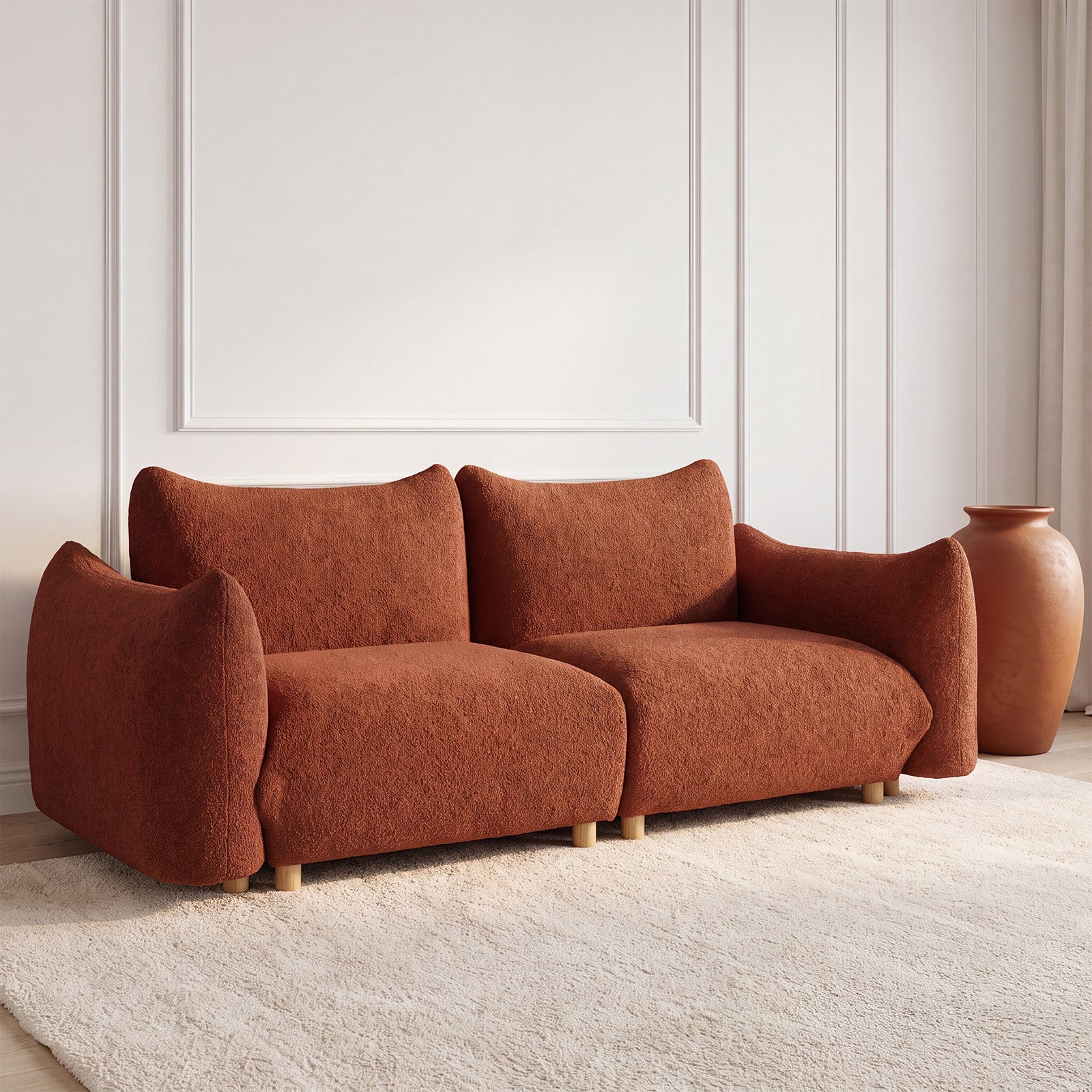 The Marlow Bouclé Loveseat | Cream Teddy Fleece 2-Seater Sofa | Mid-Century Modern Couches for Living Room