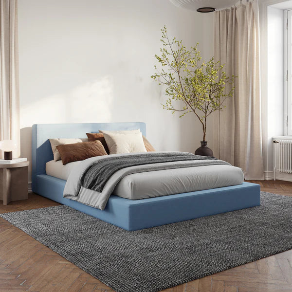 Set Bed Frame & Headboard in Sky Upholstery